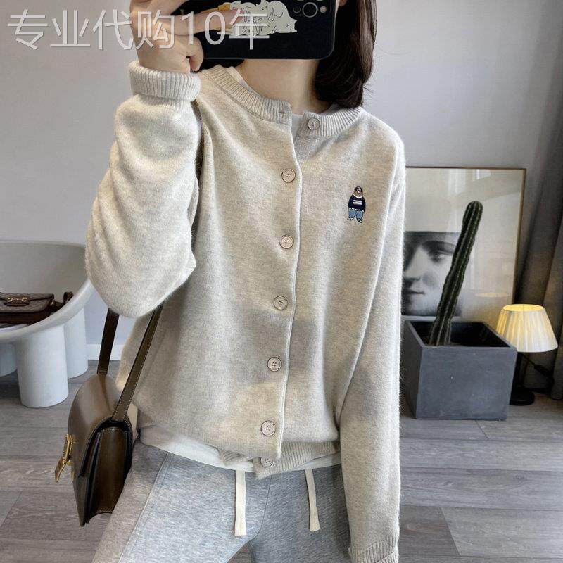 针织开 衫女2025年春季新款洋派软糯慵懒小熊刺绣圆领长袖毛衣外