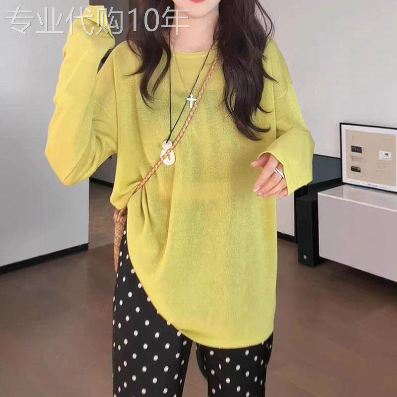 大码长袖薄款罩衫针织衫t恤女夏季2026欧货防晒衣慵懒风宽松上衣
