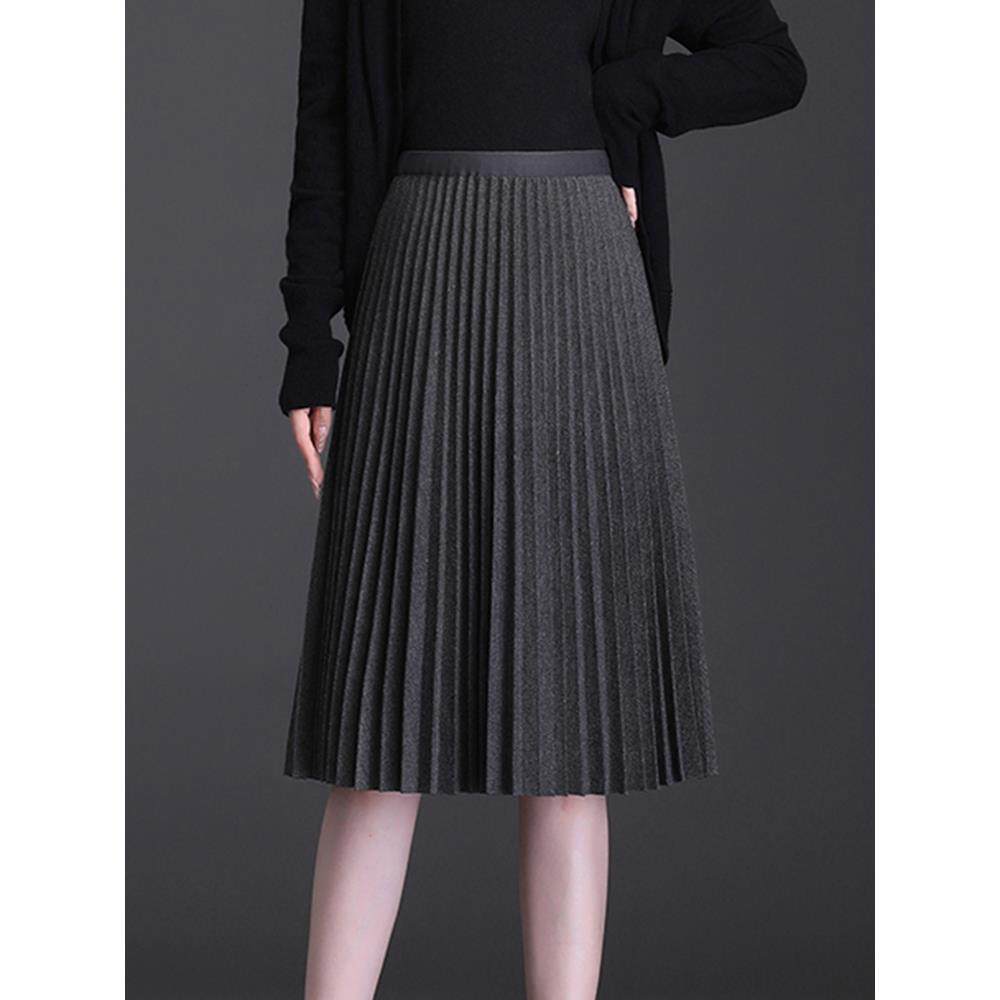 灰色半身裙女秋冬2025新款高腰显瘦a字裙中长款春秋毛呢百褶裙