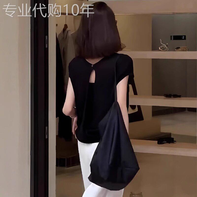 黑色短袖t恤女2026新款夏高端欧货减龄冰丝镂空露背针织衫上衣女