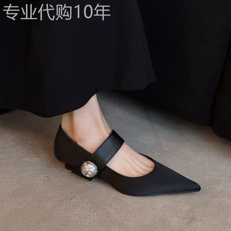 高级质感！性感豹纹单鞋金属女鞋春气质拼接尖头坡跟丝绸玛丽珍鞋