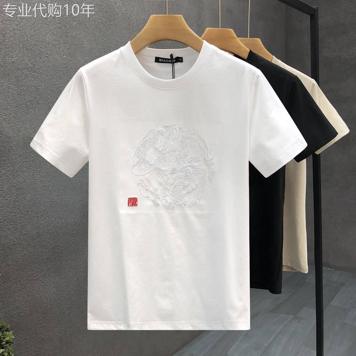刺绣龙图腾短袖T恤 中式风精神小伙夏季潮流上衣