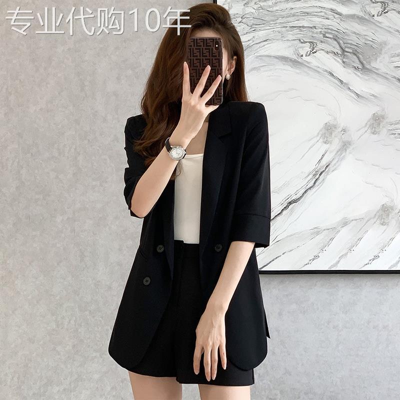 潮牌西装外套女夏季薄款2026新款职业短袖小个子中袖西服短裤套装