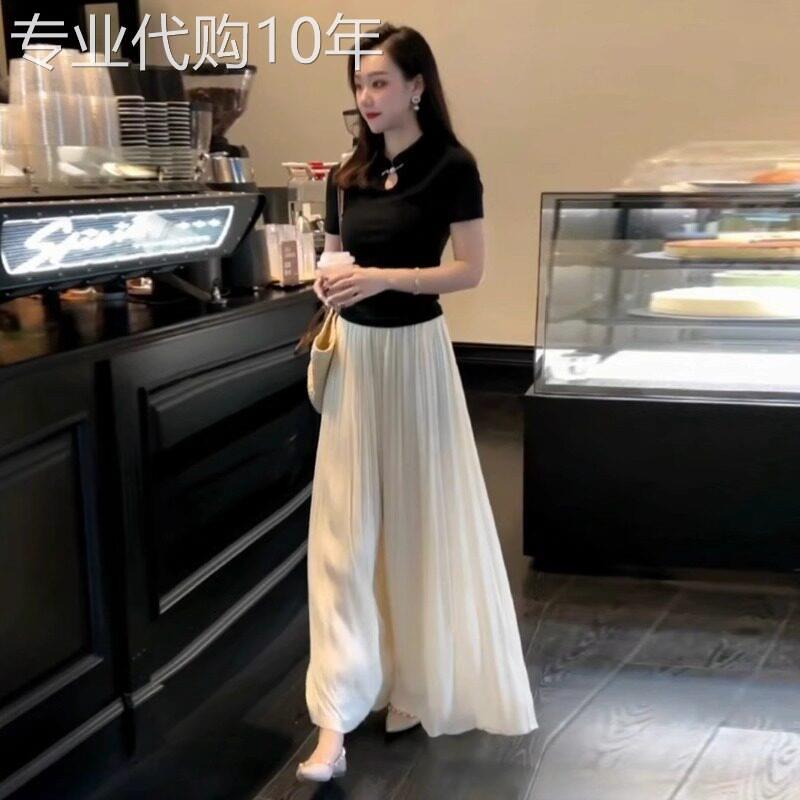 白色宽裤女2026新款夏季薄款高腰宽松慵懒风冰丝休闲雪纺裙裤子