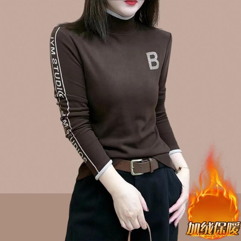 潮牌CVY高领打底衫女2025秋冬款休闲长袖t恤德绒内搭加绒加厚上衣