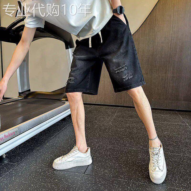 潮流男士牛仔短裤夏季2026新款破洞大裤衩宽松中裤子水洗五分男裤