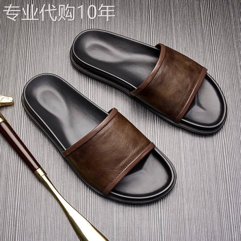 【高品质】真皮一字拖鞋男夏天凉拖鞋外穿室外防臭防滑耐磨沙滩鞋