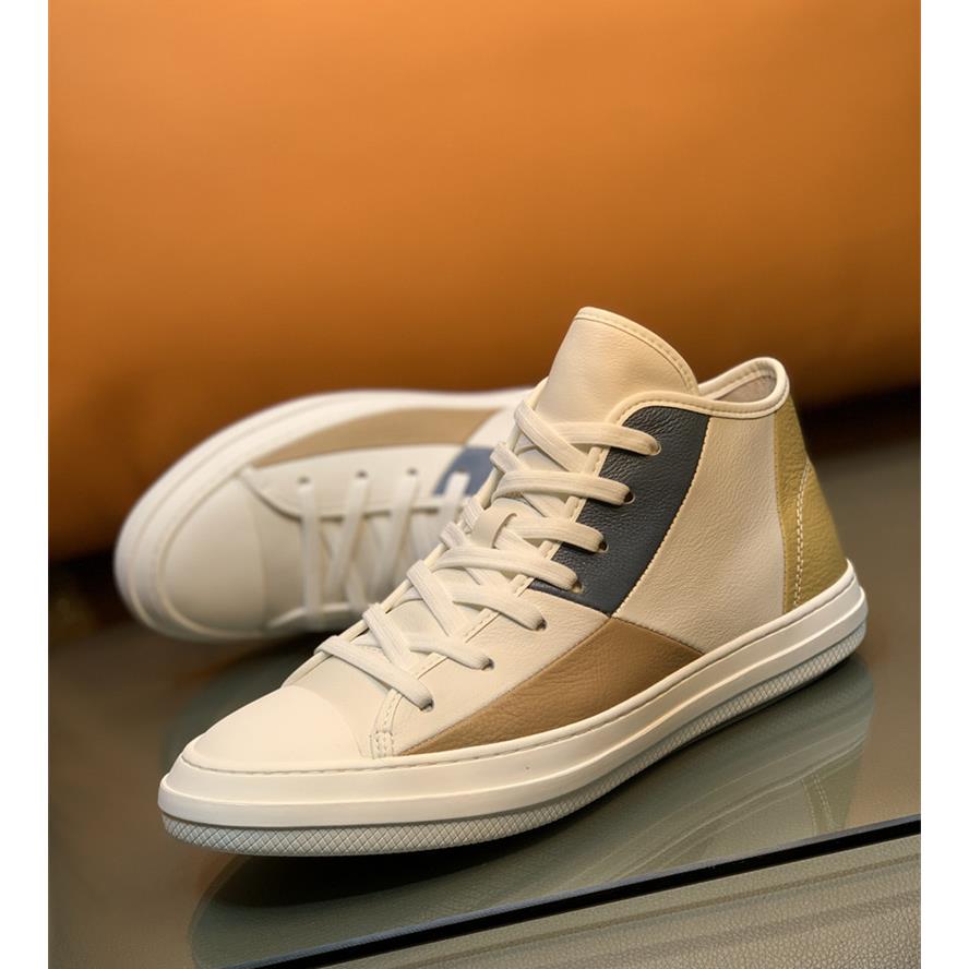 韩国专柜潮牌男鞋真皮高筒鞋英伦风休闲 板鞋春秋男士高级拼色短