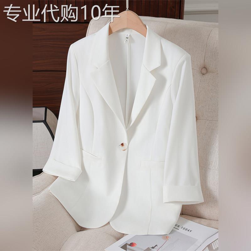 潮牌小西装外套女七分袖修身通勤风职场西服外套三醋酸防晒空调衫