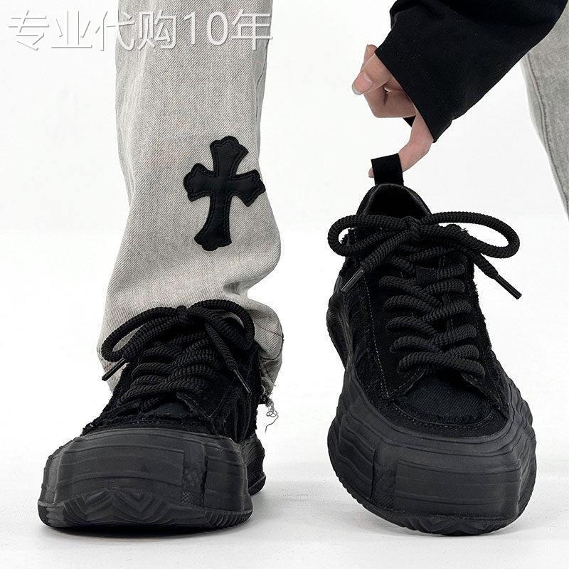 【意大利&奢品】黑武士板鞋男潮小众溶解帆布鞋情侣全黑色乞丐鞋