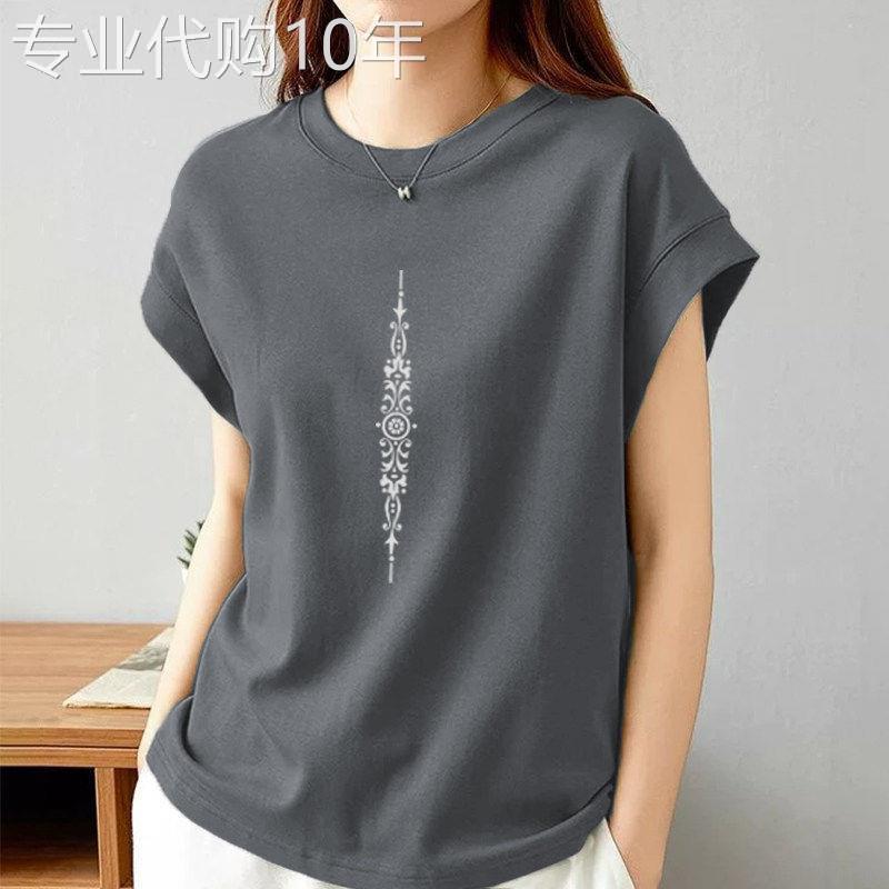 大码女装文艺宽松休闲无袖上衣女2026夏季新款圆领短袖纯棉T恤衫