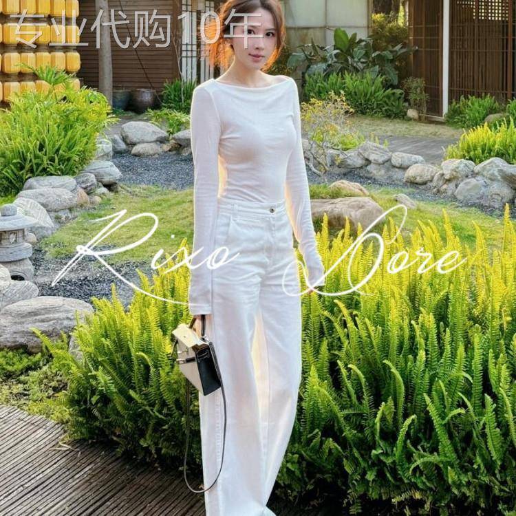 RIXO DORE法式白色薄款长袖上衣女新款小个子阔腿裤打底衫两件套