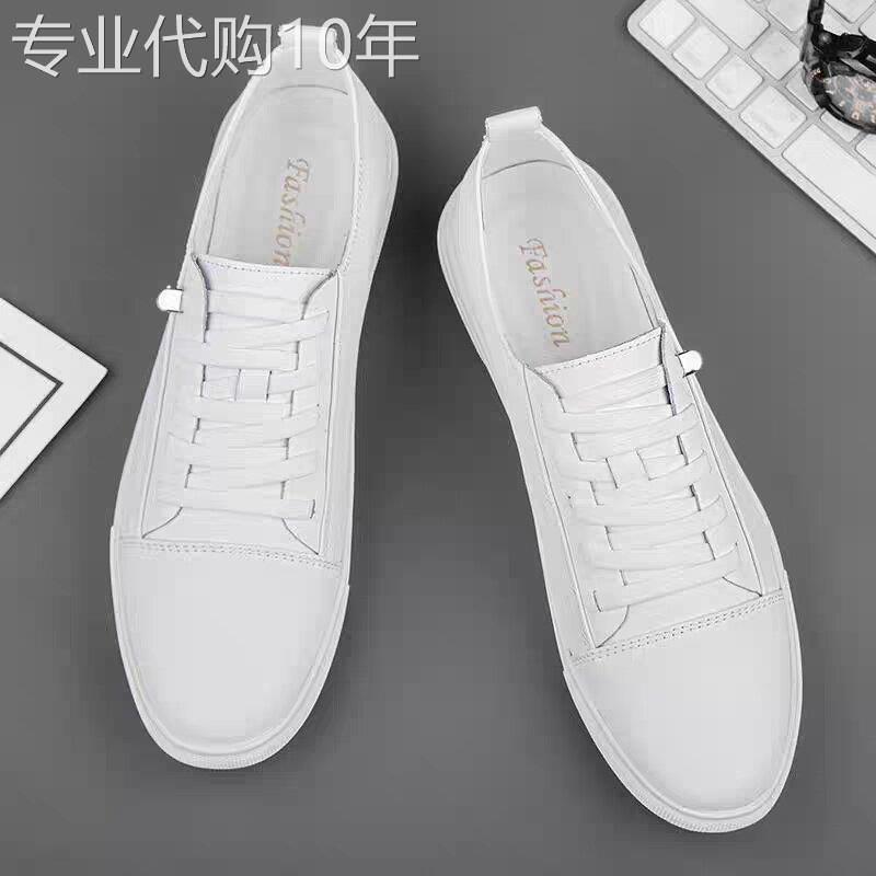 真皮小白鞋男新款韩版一脚蹬板鞋百搭西装休闲皮鞋潮透气增高男鞋