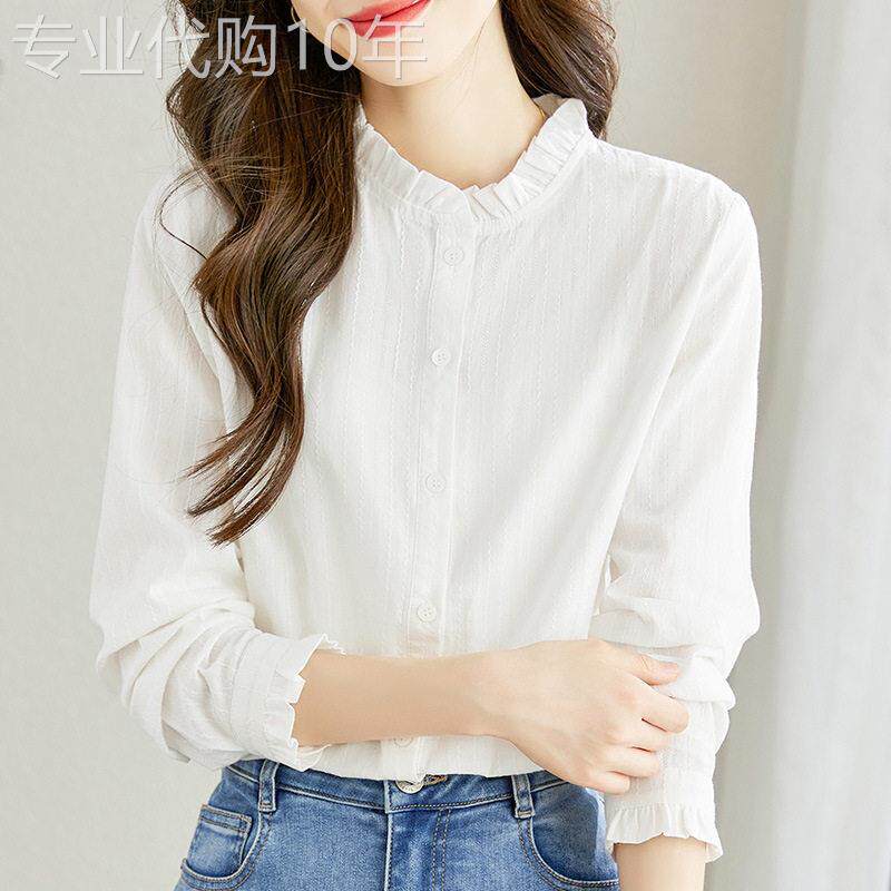 欧洲站木耳领内搭白衬衫女2025春秋冬新款加绒加厚高端纯棉内搭衣