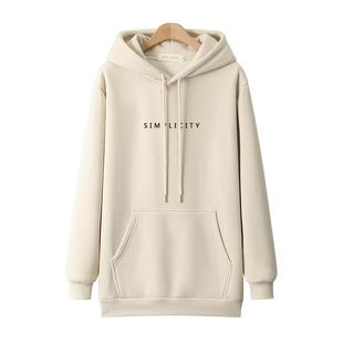 潮牌中长款卫衣女士加绒加厚2025秋冬新款时尚洋气大码遮屁股上衣