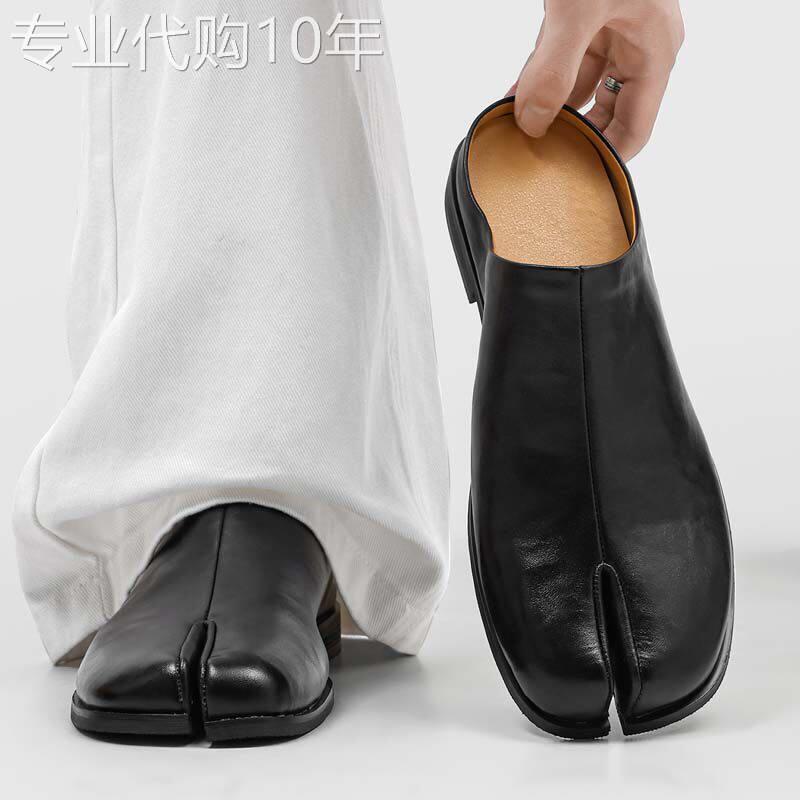 【高品质】小众设计感分趾包头半拖鞋男夏季外穿一脚蹬休闲皮鞋潮