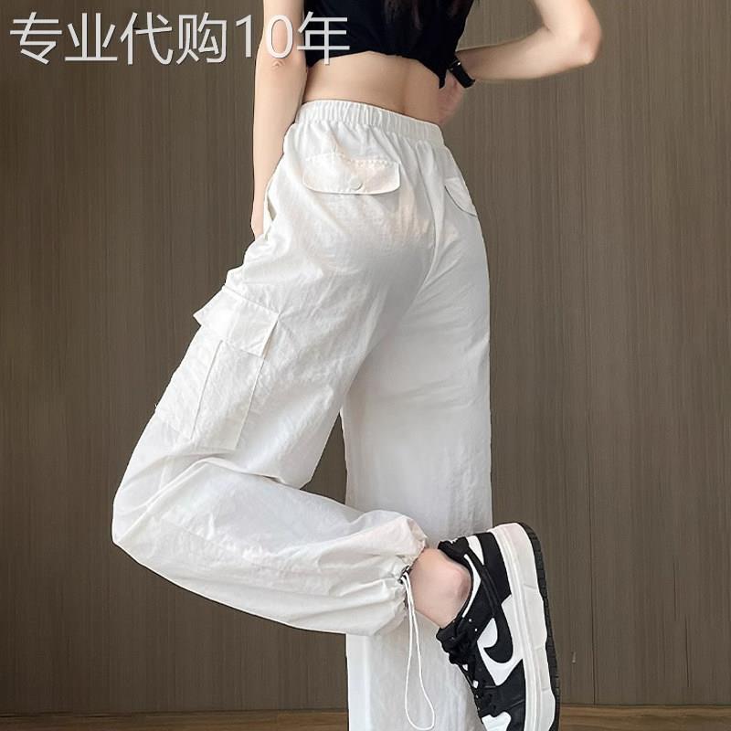 潮牌白色工装裤女2026夏季薄款高腰显瘦束脚阔腿裤美式速干运动裤