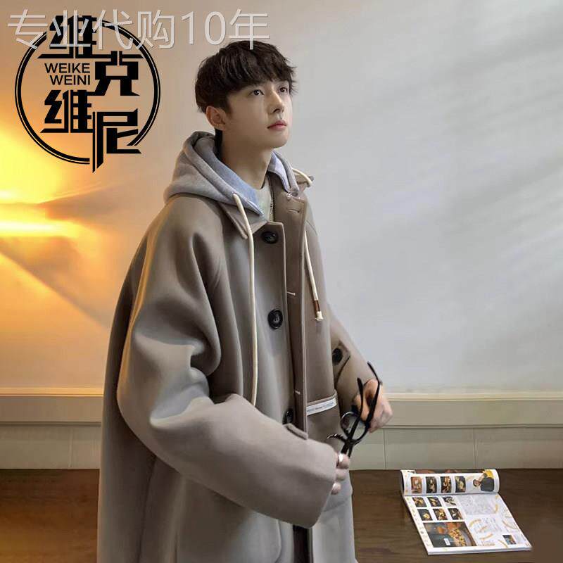 中长款风衣外套男秋冬2025新款潮牌痞帅高级感英伦风连帽毛呢大衣