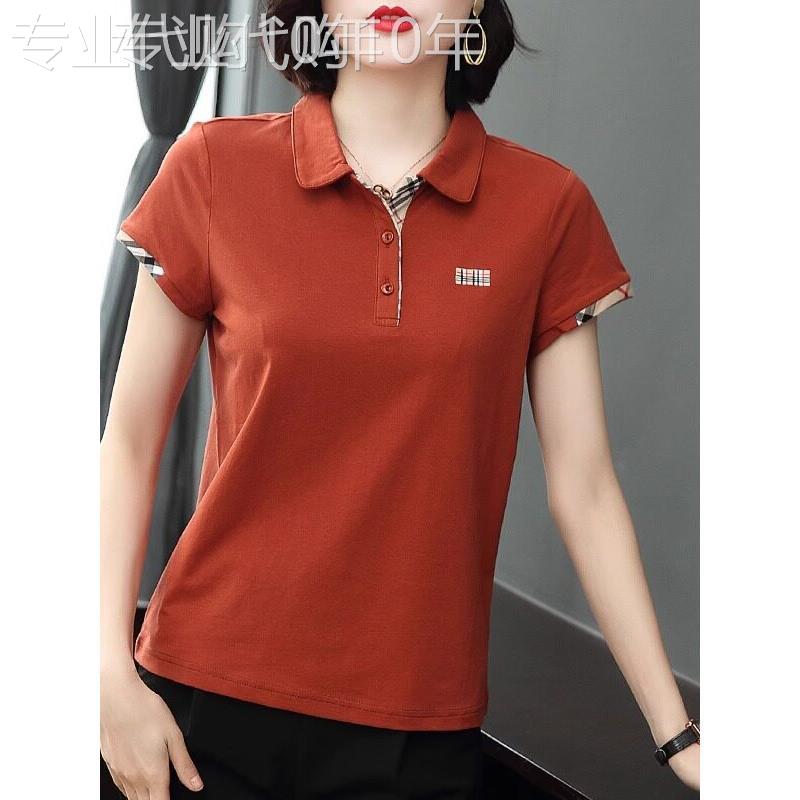夏季新款中年妈妈翻领宽松短袖棉质t恤女士夏季女士减龄Polo领上