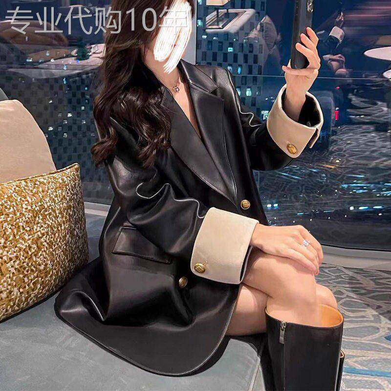 香港大尺码皮衣西装外套女士2026春秋高级感显瘦修身宽松中长版西