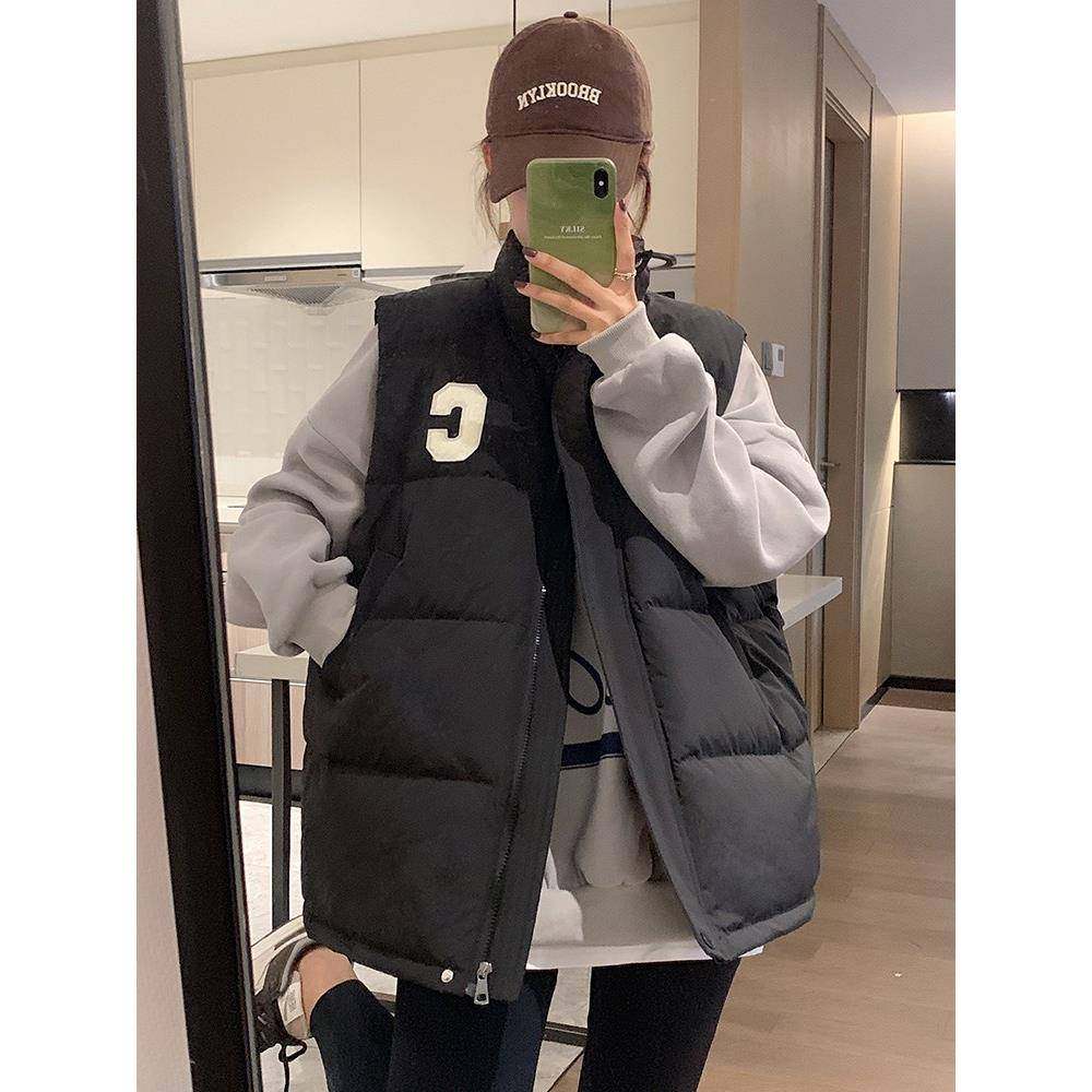 潮牌秋冬新款羽绒马甲女外穿背心学院风休闲百搭宽松马夹上衣外套