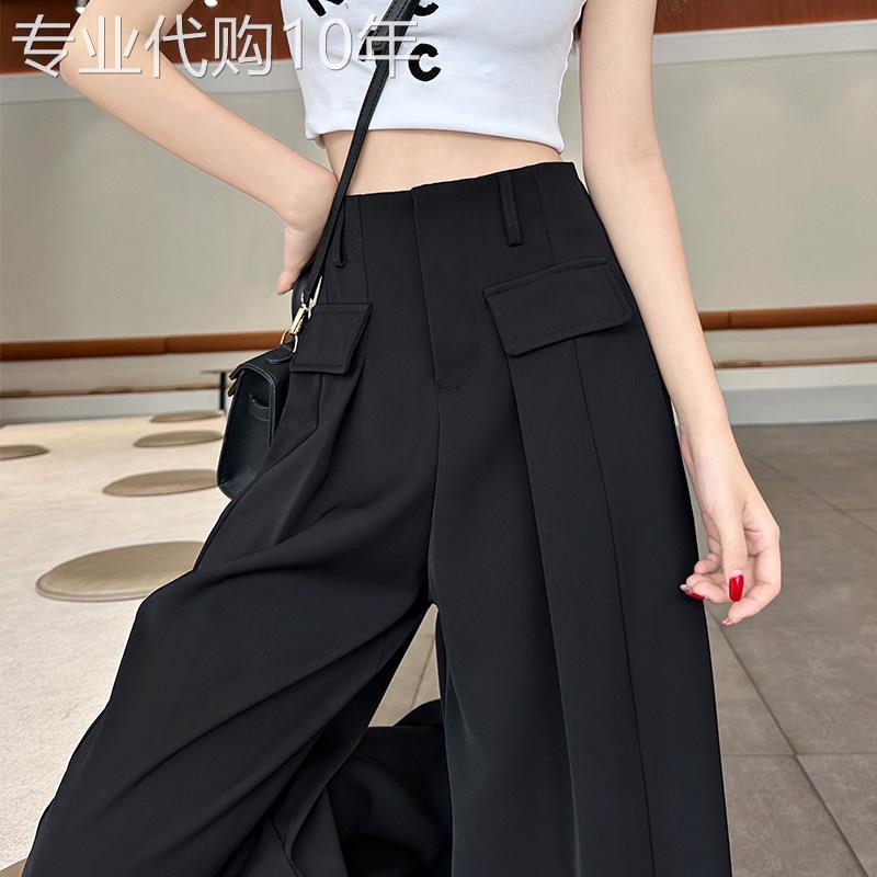黑色阔腿裤女夏季2025新款高腰垂感直筒宽松休闲百搭拖地西装裤子