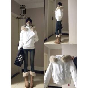 正品2025冬季白色短款连帽排骨羽绒服女款小个子加厚保暖上衣外套