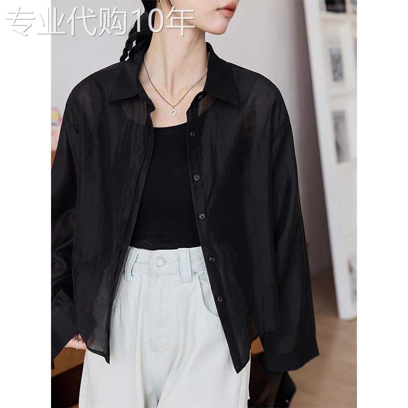 黑色防晒衬衫女2026新款夏季薄款翻领宽松短款时尚气质开衫上衣女
