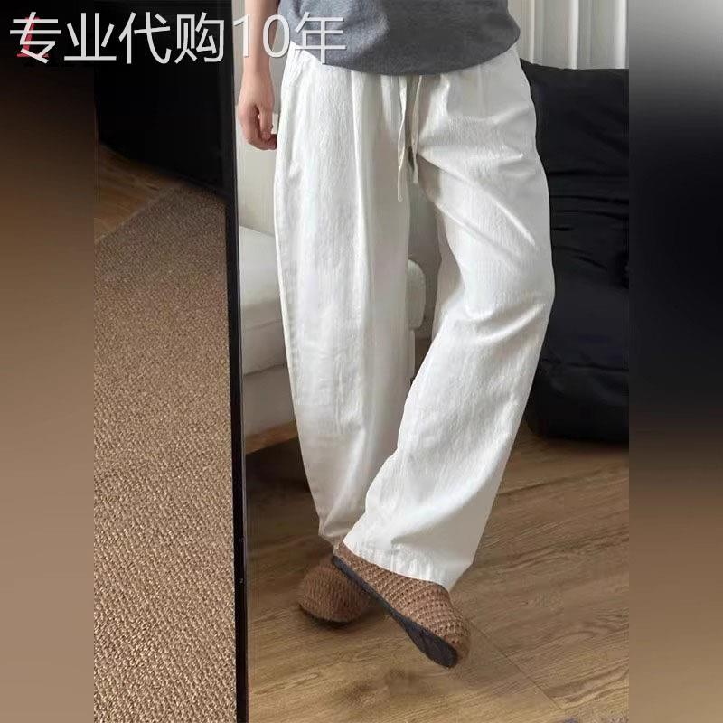 老钱风白色亚麻感休闲裤男士夏季薄款2026新款男裤慵懒风裤子男款