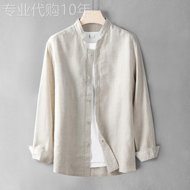 中国覆古100%亚麻衬衫男式长袖衬衫休闲开衫冥想棉麻外行夹克
