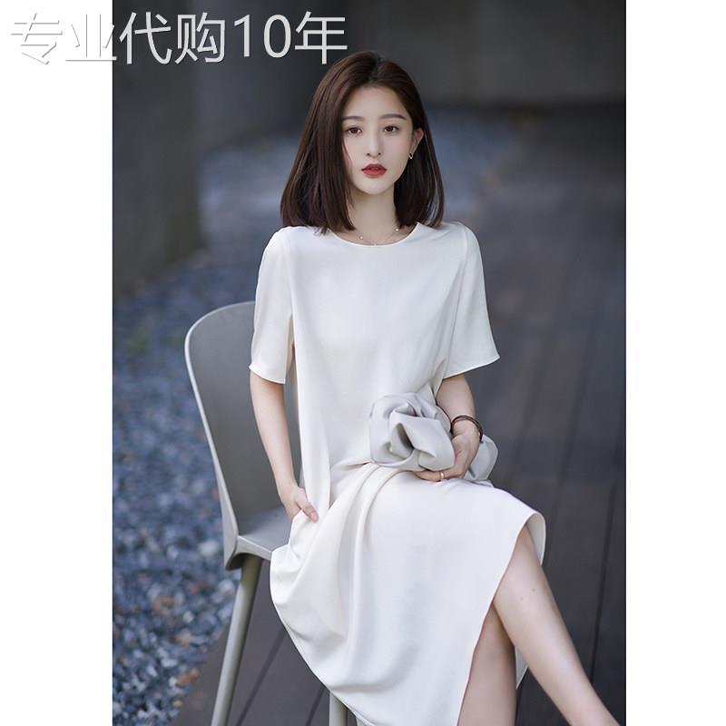 法式连衣裙女夏季薄款2026年新款白色冰丝高级仙女气质短袖t恤裙