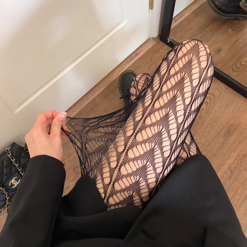 奈丝:麦穗树叶渔网袜小众黑丝袜女薄款网红ins性感镂空打底袜连裤