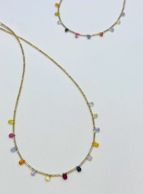 18K黄金多巴胺彩色蓝宝石项链