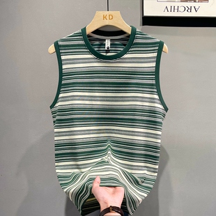 背心汗衫 春夏男t恤条纹短袖 百搭无袖 新款 0325k 士冰丝背心2026夏季
