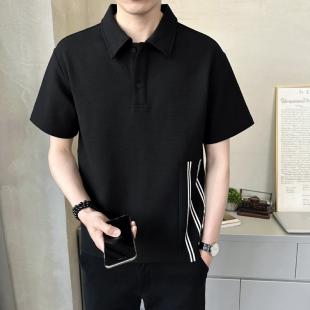 宽松黑色有领半袖 春夏男t恤棉翻领短袖 新款 2026夏季 0325k 士polo衫