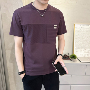 拼接短袖 装 士2026新款 圆领半袖 凉0325k 潮流修身 春夏男t恤冰丝夏装