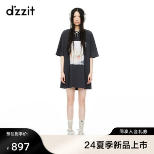 地素T恤连衣裙2024夏季 新款 dzzit情绪T 泡泡玛特印花裙子女