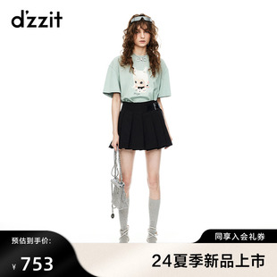 T恤2024夏季 地素短袖 新款 dzzit情绪T 泡泡玛特印花小上衣女