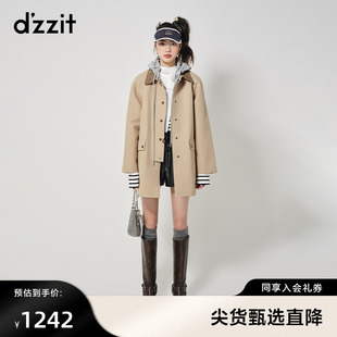 城市休闲风灯芯绒领子拼接女 dzzit地素连帽风衣外套春秋专柜新款