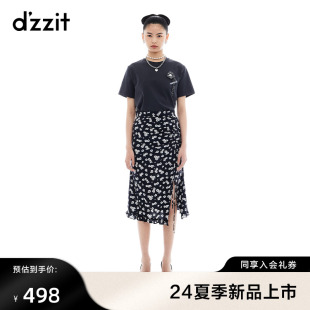 套头设计编织胸花上衣女 新款 T恤2024夏季 dzzit地素短袖