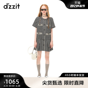 小香风粗花呢贴袋装 dzzit地素连衣裙春秋专柜新款 饰短裙女