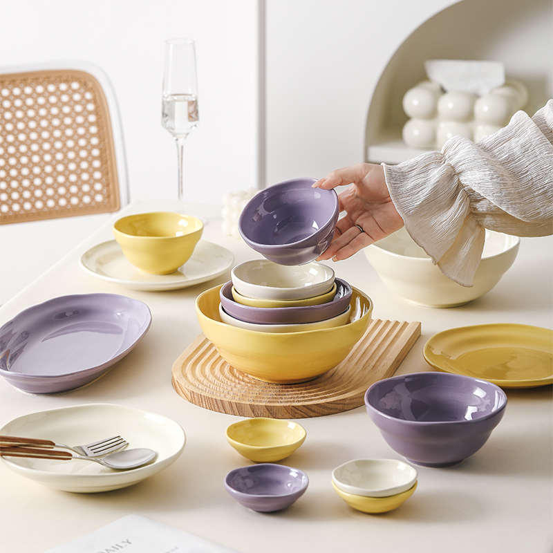 意式温暖风餐具套装家用陶瓷吃饭碗碟高级感菜盘子碗盘米饭碗汤碗,餐饮具,碗,淘宝优惠券,粉丝福利购,淘宝优惠卷