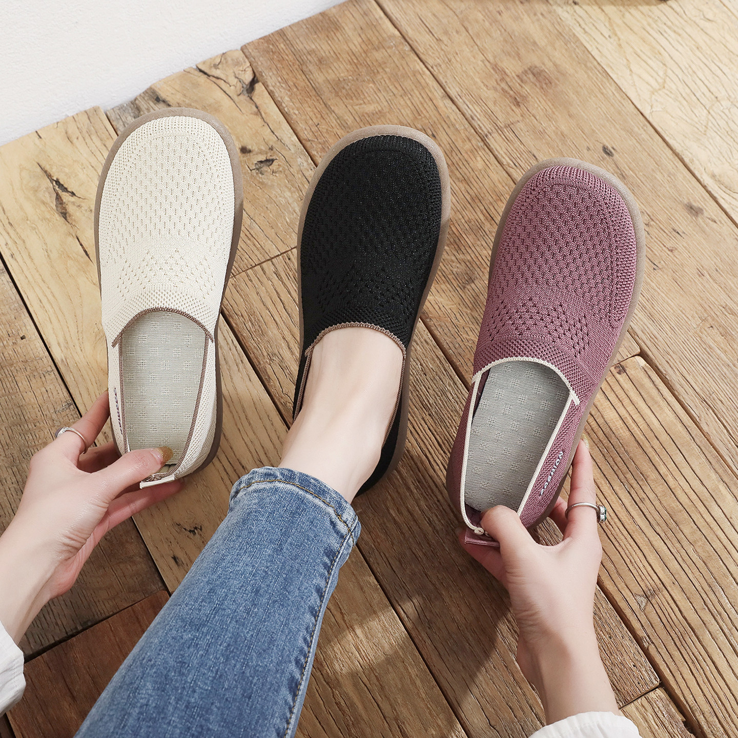 夏季新款老北京布鞋一脚蹬舒适透气中老年人妈妈鞋防滑软底老人鞋