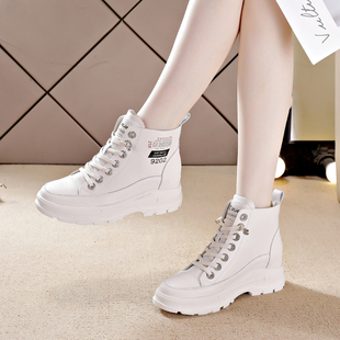 加绒加厚短靴女秋冬2023年新款 真皮内增高英伦风小个子炸街马丁靴