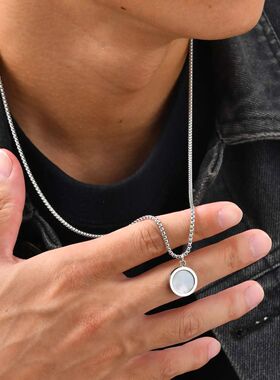 Vnox Stainless Steel Shell Round Pendant Box Chain Necklace