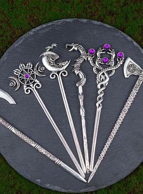 Ethic Dragon Hairsticks Silver Axe Sword Hair Accessories