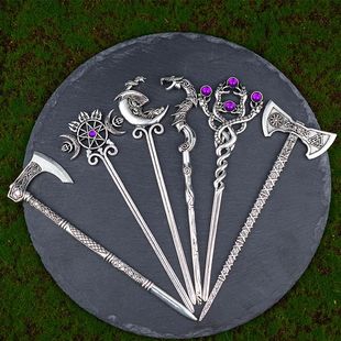 Silver Hairsticks Axe Sword Accessories Ethic Hair Dragon