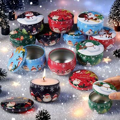10 Pcs Festive Chistmas Candle Jas - Metal Tin Boxes,