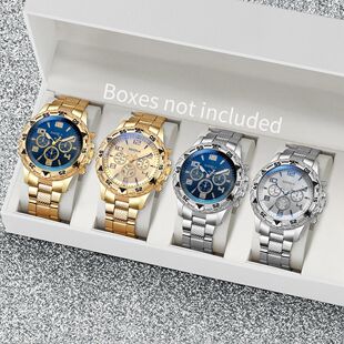 4pcs/set Men's WatchesArabic Dial Steel Band Quartz Watch