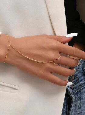 Dainty Hand Chain Bacelet Ring Gold Plated Handmade Link